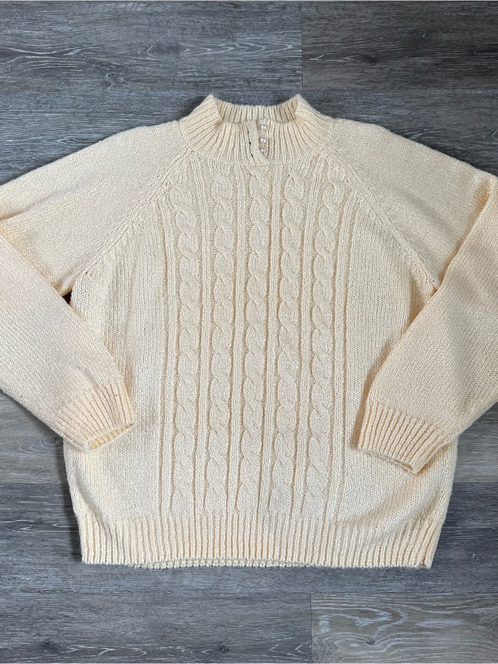 Karen Scott Sweater Womens Yellow Cable Knit Pearl Button Collar Detail Sz XL